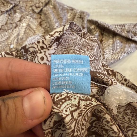 J McLaughlin Shirt Small Button Up Neutral Brown Paisley Western 100% Cotton - Picture 6 of 8